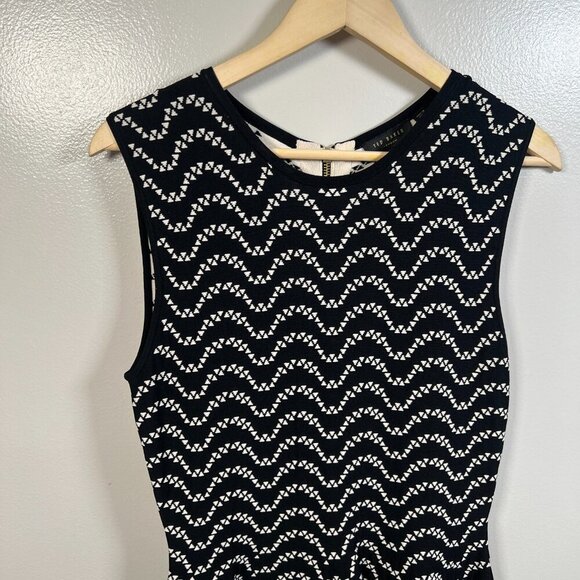 Ted Baker Bryena Fit & Flare Dress Size 4 US 8 Black Geometric Knit Event - Picture 5 of 10